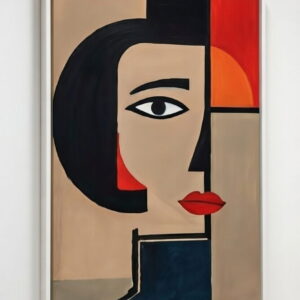 Hand Made Geometric Art Canvas Wall Painting Woman Face | Painting Gift For Housewarming & Wall Decor 13 hand made canvas painting Geometric art white frame