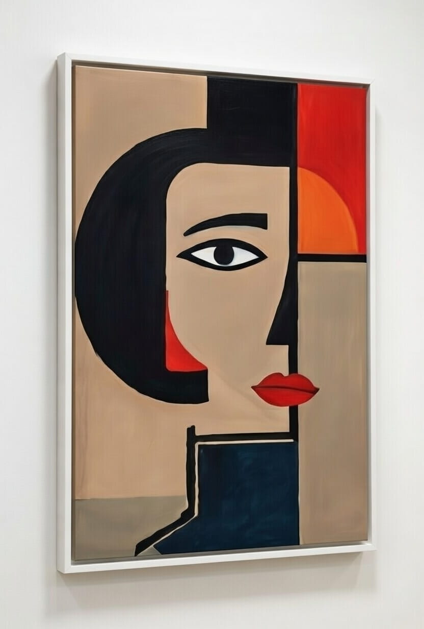 Hand Made Geometric Art Canvas Wall Painting Woman Face | Painting Gift For Housewarming & Wall Decor 7 hand made canvas painting Geometric art white frame