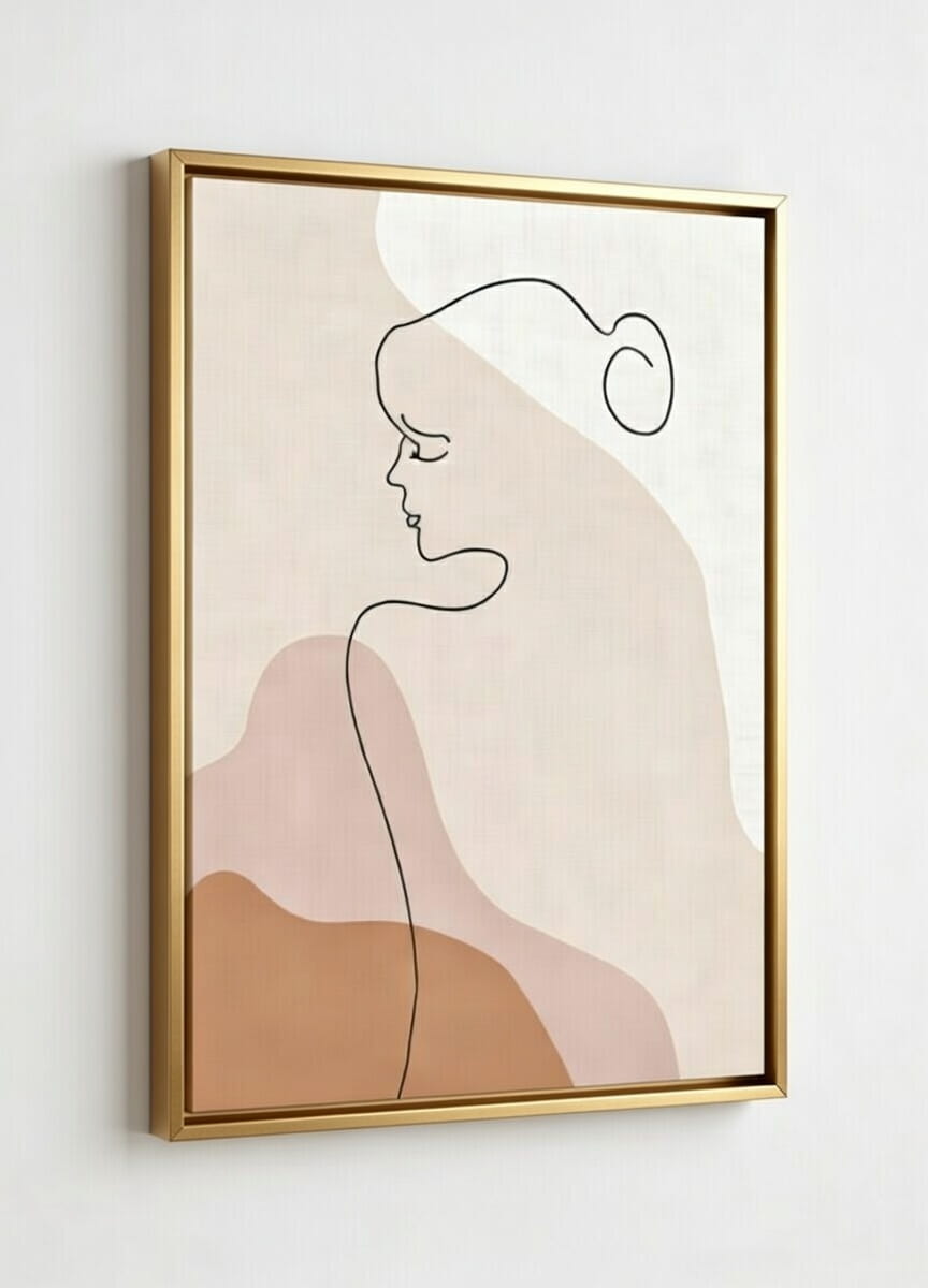 100% Handmade Line Art Canvas Painting Minimalist Abstract Modern Art Wall décor | Painting Gift For Housewarming 7 handmade canvas painting Minimalist Abstract Line Art Modern wall décor Golden frame