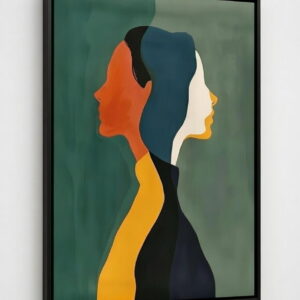 Abstract Dual Portrait Canvas Wall Painting 100% Handmade in black frame