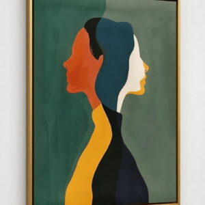 Abstract Dual Portrait Canvas Wall Painting 100% Handmade in golden frame