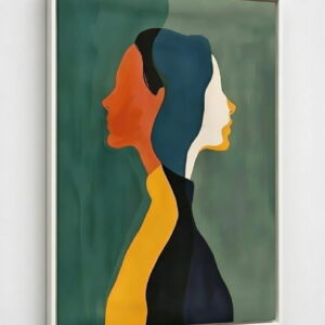Abstract Dual Portrait Canvas Wall Painting 100% Handmade in white frame