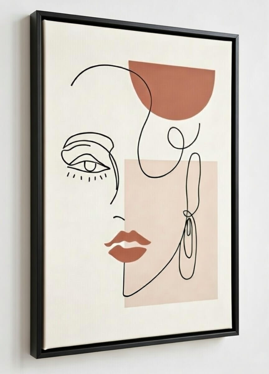 Handmade Abstract Woman Face Line Art Painting On Canvas | Modern Art Canvas Wall Painting For Gift 4 Abstract Woman Face Line Art Painting On Canvas in black frame