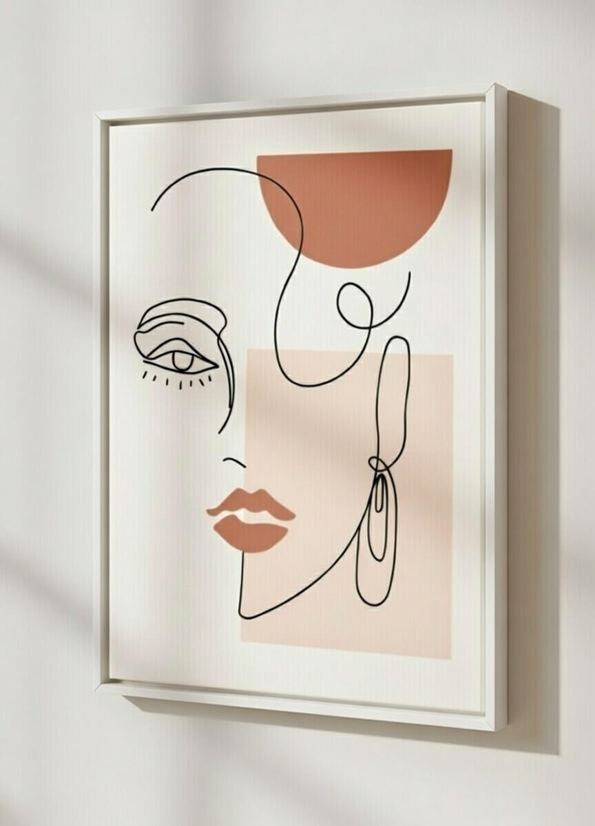 Handmade Abstract Woman Face Line Art Painting On Canvas | Modern Art Canvas Wall Painting For Gift 8 Abstract Woman Face Line Art Painting On Canvas in white frame