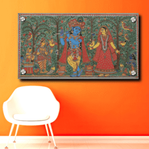 Acrylic Photo Frame Radha krishna painting In Traditional Madhubani Or Pattachitra Style Acrylic Wall Art