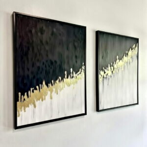 Black And White Abstract Wall Art Set Of 2 Handmade Canvas Painting | Modern Abstract Wall Art 11 Black And White Abstract Wall Art Set Of 2 Handmade Canvas Painting in black floater frame