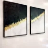Black and White Abstract Wall Art Set Of 2 Handmade Canvas Painting
