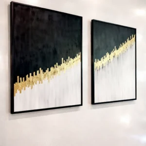 Black and White Abstract Wall Art Set Of 2 Handmade Canvas Painting