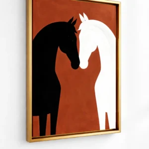 Buy Two Horse Canvas Painting 100% Handmade | Modern Black and White Minimalist Wall Art & Best Gift For Griha Pravesh