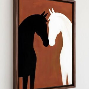 Buy Two Horse Canvas Painting in brown frame