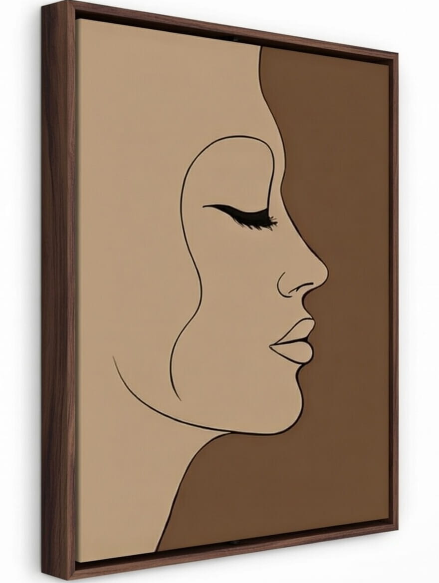 Hand Made Elegant Modern Abstract Woman Face Canvas Painting | Girl Face Canvas Painting For Gifting 8 Hand Made Abstract Woman Face on Canvas Painting in brown frame