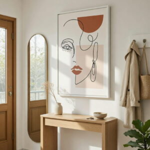 Handmade Abstract girl Face Line Art Painting