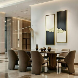 Handmade Canvas Paintings Set of 2 Elegant Black, White & Gold Modern Abstract Wall Art in black frame option3