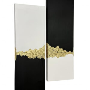 Handmade Canvas Paintings Set of 2 Elegant Black, White & Gold Modern Abstract Wall Art in canvas stretched frame