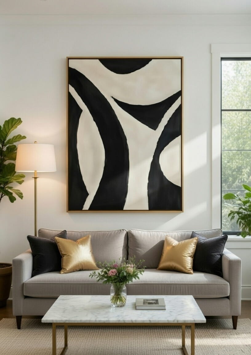 100% Handmade Modern Abstract Painting Black And White On Canvas | Modern Abstract Painting For Living Room 6 Handmade Modern Abstract Painting Black And White On Canvas