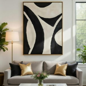 Handmade Modern Abstract Painting Black And White On Canvas