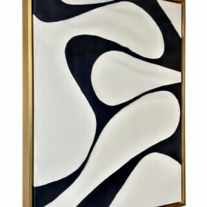 Handmade Modern Abstract Painting Black And White On Canvas in golden frame