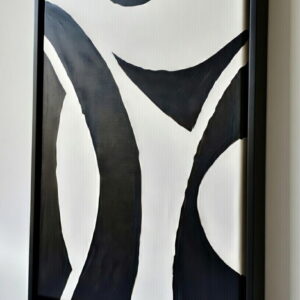 Modern Abstract Painting Black And White On Canvas in black frame