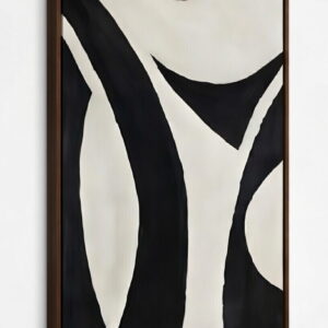 Modern Abstract Painting Black And White On Canvas in brown frame (1)