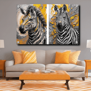 Modern Painting Of Golden Zebra Acrylic Photo Frame