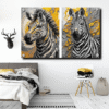 Modern Painting Of Golden Zebra Acrylic Photo Frame wall art
