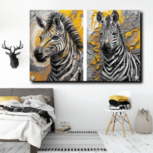 Modern Painting Of Golden Zebra Acrylic Photo Frame wall art