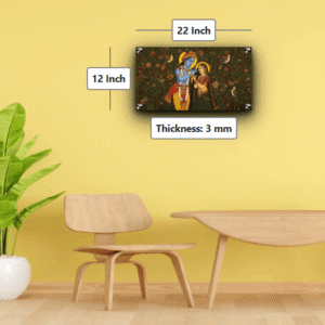 Radha Krishna Painting – Divine Love in an Enchanted Garden of Flowers and Bird Acrylic Photo Frame