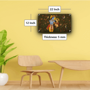 Radha Krishna Painting – Divine Love in an Enchanted Garden of Flowers and Bird painting Acrylic Photo Frame