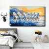 Seven running white horses wall painting acrylic photo frame for bed room