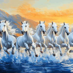 Seven running white horses wall painting acrylic photo frame for gifting