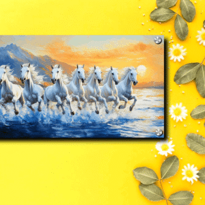 Seven running white horses wall painting acrylic photo frame wall decoration