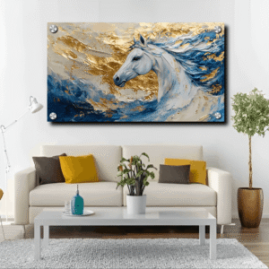 Single Horse Painting Acrylic Photo Frame White Horse Decoration Ideas Living Room Horse Home Decor Acrylic Wall Art