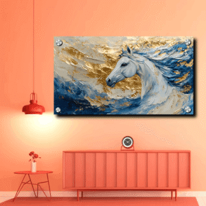 Single white Horse Painting Acrylic Photo Frame White Horse Decoration Ideas Living Room Horse Home Decor Acrylic Wall Art