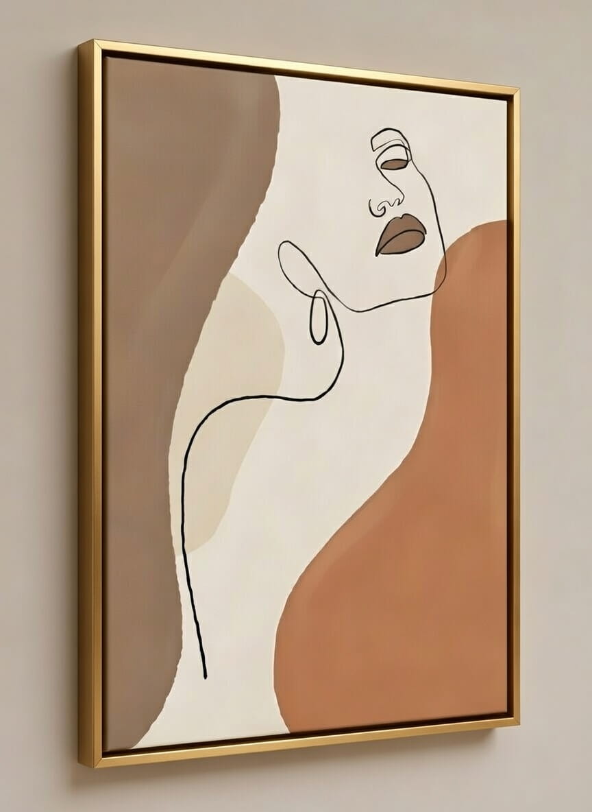 Handmade Abstract Line Art Canvas Painting Modern Minimalist Wall Art | Painting For Wall Decor For Living Room 9 girl face Handmade Abstract Line Art Canvas wall Painting Modern Minimalist Wall Art in golden frame