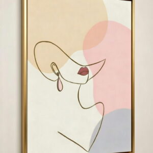 handmade canvas painting Minimalist Line Art in golden frame