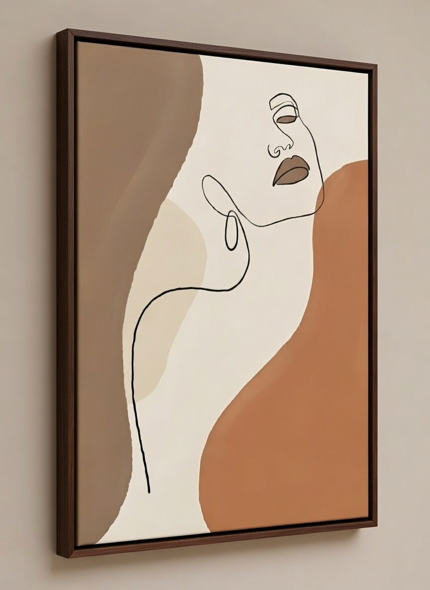 Handmade Abstract Line Art Canvas Painting Modern Minimalist Wall Art | Painting For Wall Decor For Living Room 6 lady face Handmade Abstract Line Art Canvas wall Painting Modern Minimalist Wall Art in brown frame