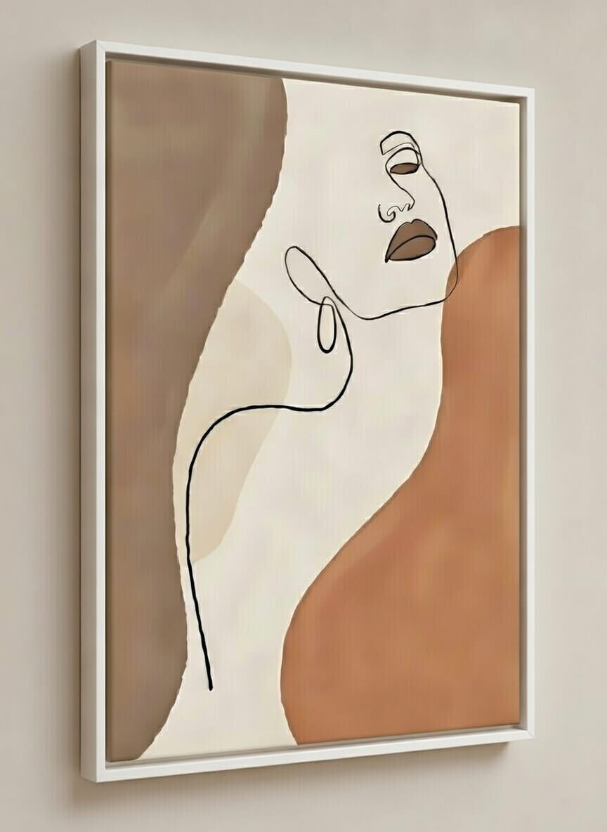 Handmade Abstract Line Art Canvas Painting Modern Minimalist Wall Art | Painting For Wall Decor For Living Room 4 lady face Handmade Abstract Line Art Canvas wall Painting Modern Minimalist Wall Art in white frame