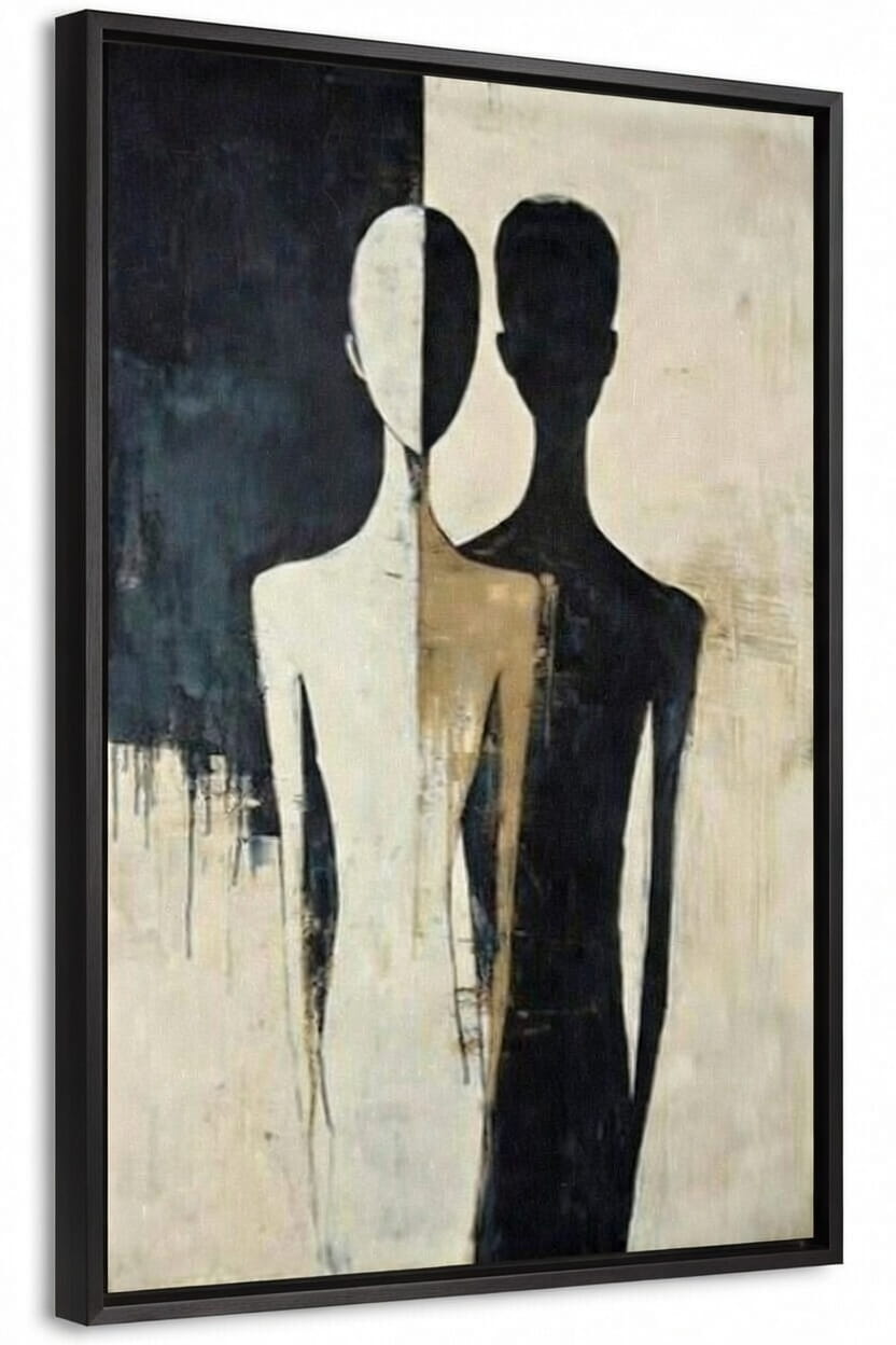 Modern Abstract Canvas Painting Dual-Shadow Man and Woman | Canvas Painting For Gifting 4 man and women Modern Abstract Canvas Painting Dual-Shadow in Black frame