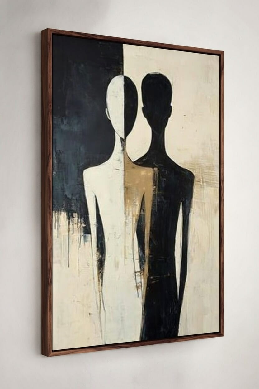 Modern Abstract Canvas Painting Dual-Shadow Man and Woman | Canvas Painting For Gifting 5 man and women Modern Abstract Canvas Painting Dual-Shadow in brown frame