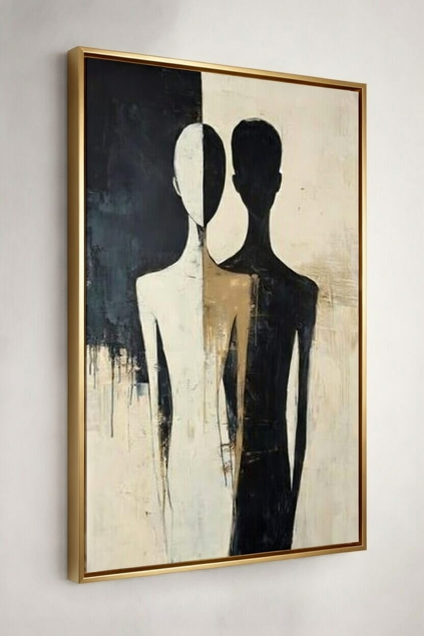 Modern Abstract Canvas Painting Dual-Shadow Man and Woman | Canvas Painting For Gifting 6 man and women Modern Abstract Canvas Painting Dual-Shadow in golden frame