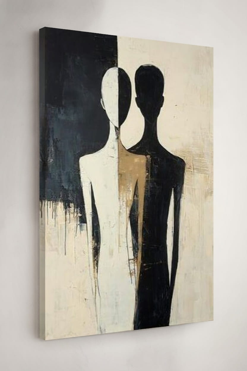 Modern Abstract Canvas Painting Dual-Shadow Man and Woman | Canvas Painting For Gifting 7 man and women Modern Abstract Canvas Painting Dual-Shadow in stretched canvas frame