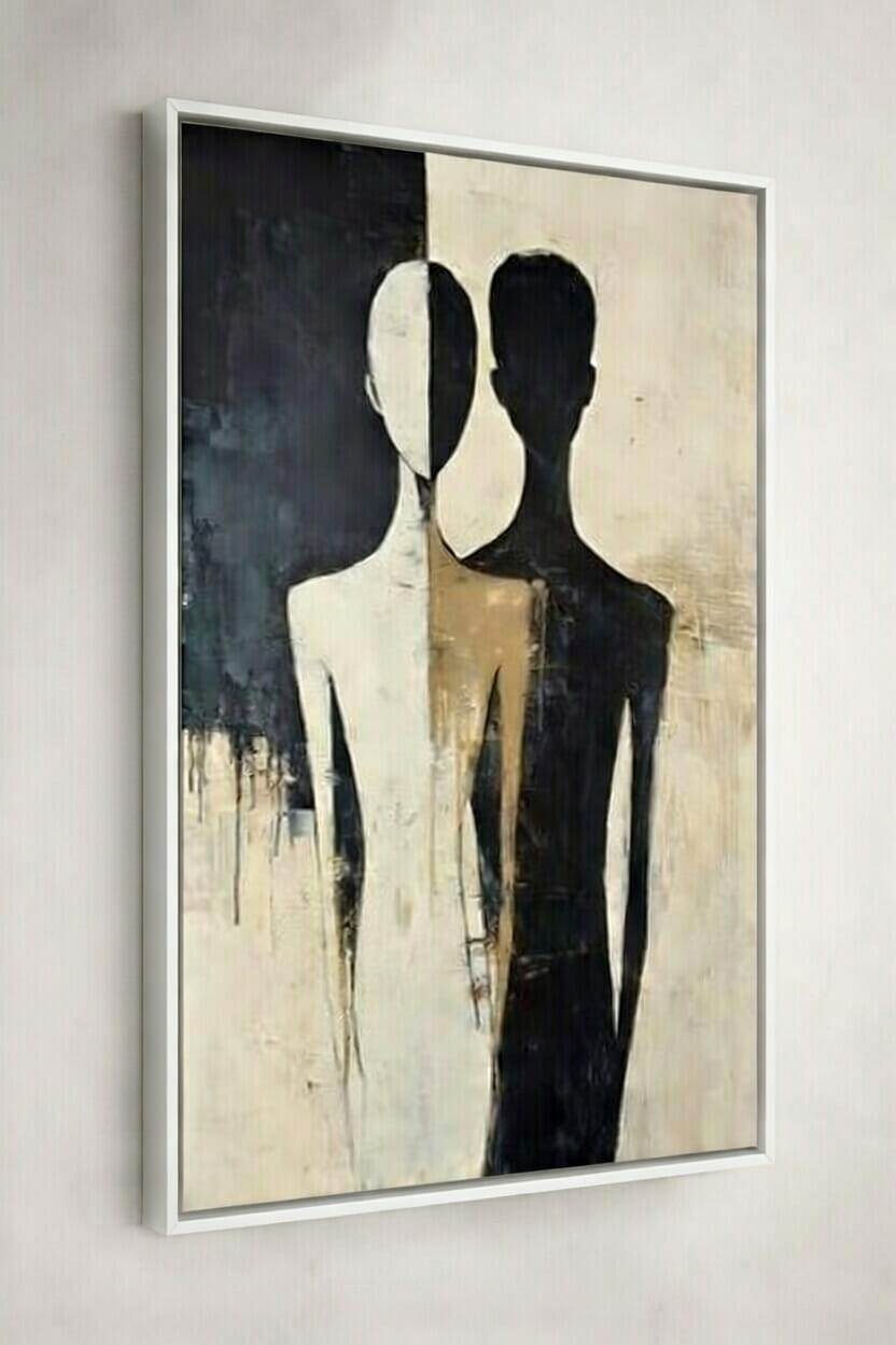 Modern Abstract Canvas Painting Dual-Shadow Man and Woman | Canvas Painting For Gifting 8 man and women Modern Abstract Canvas Painting Dual-Shadow in white frame