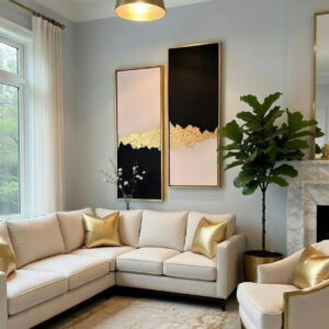 Handmade Canvas Paintings Set of 2 Elegant Black, White & Gold Modern Abstract Hand Painted Wall Art | Wall Decor & Gift For Housewarming 25 set of 2 abstract paintings handmade canvas paintings