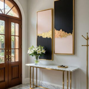 Handmade Canvas Paintings Set of 2 Elegant Black, White & Gold Modern Abstract Hand Painted Wall Art | Wall Decor & Gift For Housewarming 20 set of 2 abstract paintings large canvas painting for living room