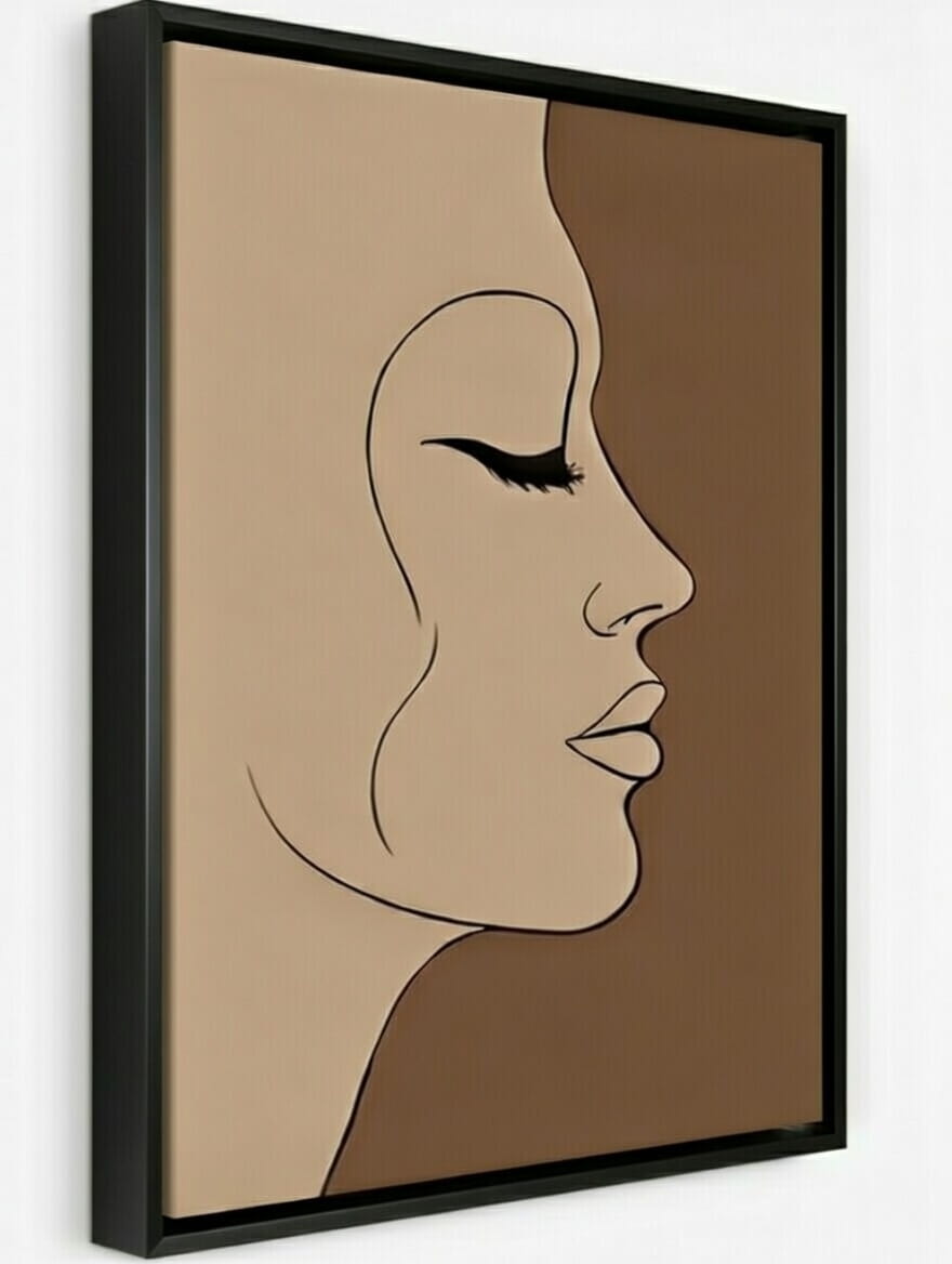 Hand Made Elegant Modern Abstract Woman Face Canvas Painting | Girl Face Canvas Painting For Gifting 4 woman's face canvas art in black frame