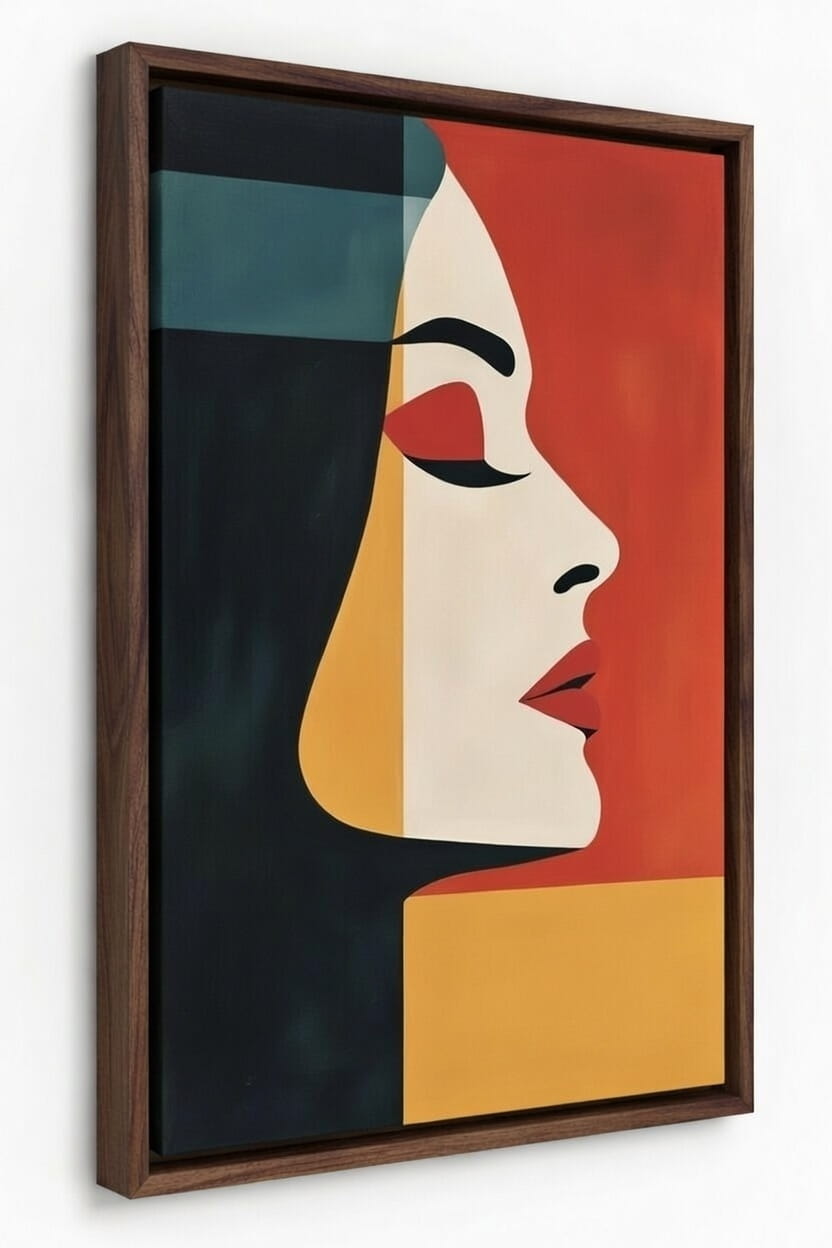 Buy 100% Handmade Canvas Painting Online Modern Art Woman Portrait | Hand Painted Wall Art 5 Handmade Canvas Painting Online Modern Art Woman Portrait in brown floater frame