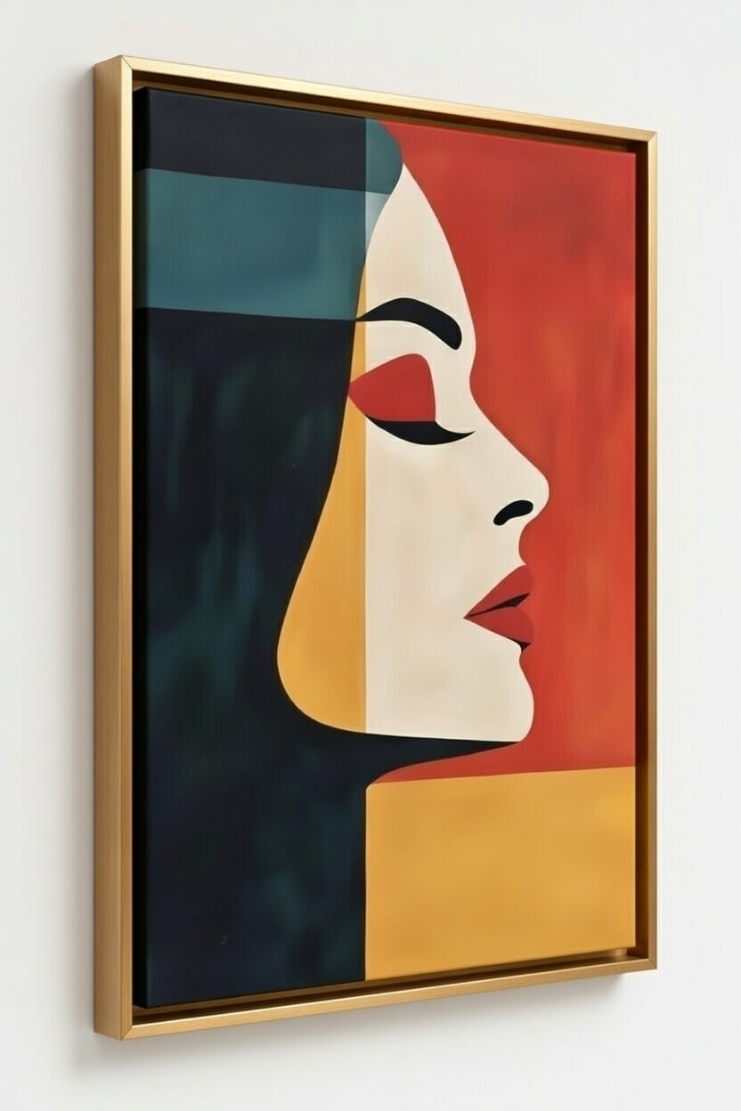 Buy 100% Handmade Canvas Painting Online Modern Art Woman Portrait | Hand Painted Wall Art 3 Handmade Canvas Painting Online Modern Art Woman Portrait in golden floater frame