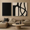 Set Of 2 Abstract Paintings Black And White Handmade Canvas Painting | Large Canvas Painting For Living Room 1 Set Of 2 Abstract Paintings Black And White Handmade Canvas Painting in stretched canvas frame